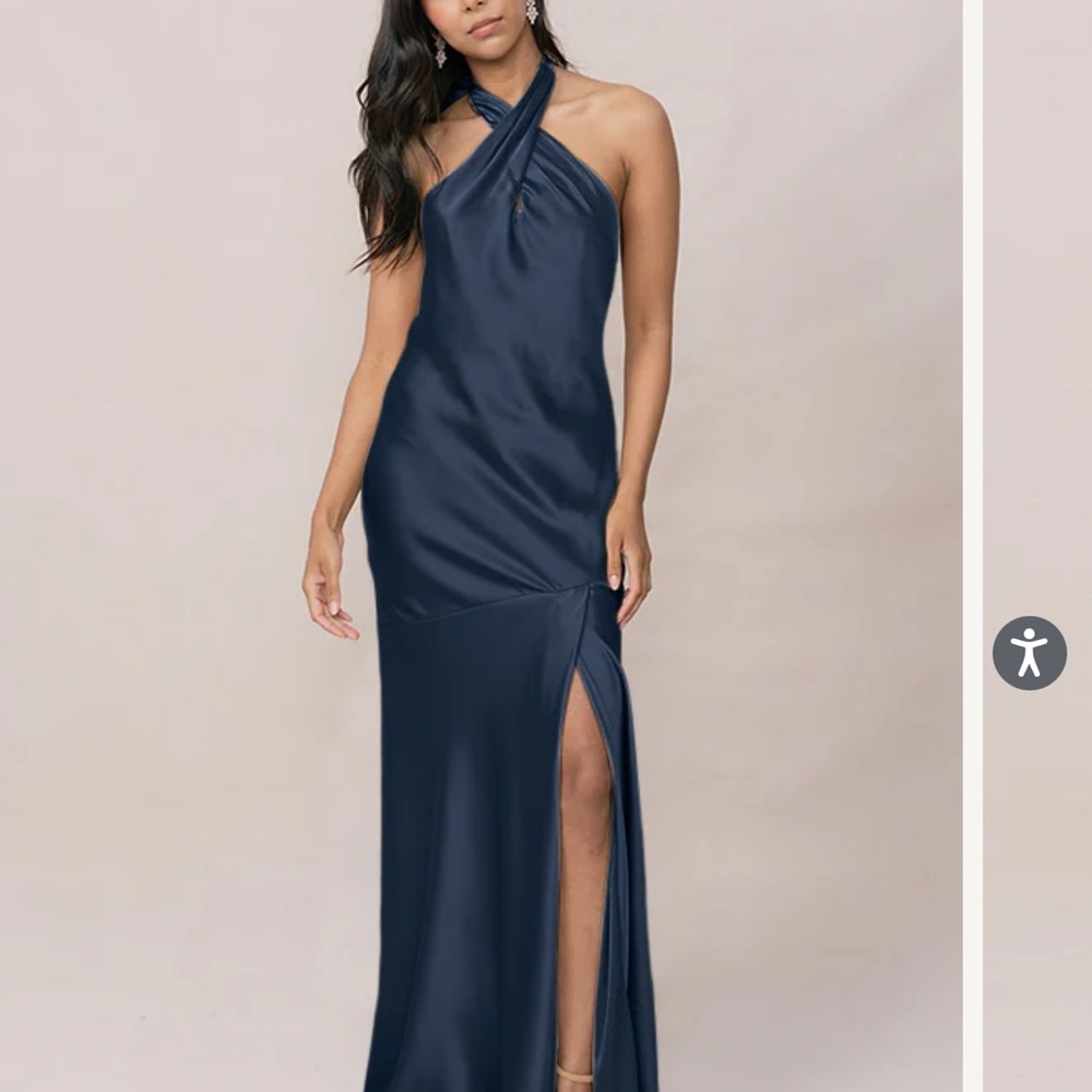 Elegant Navy Blue Halter Dress